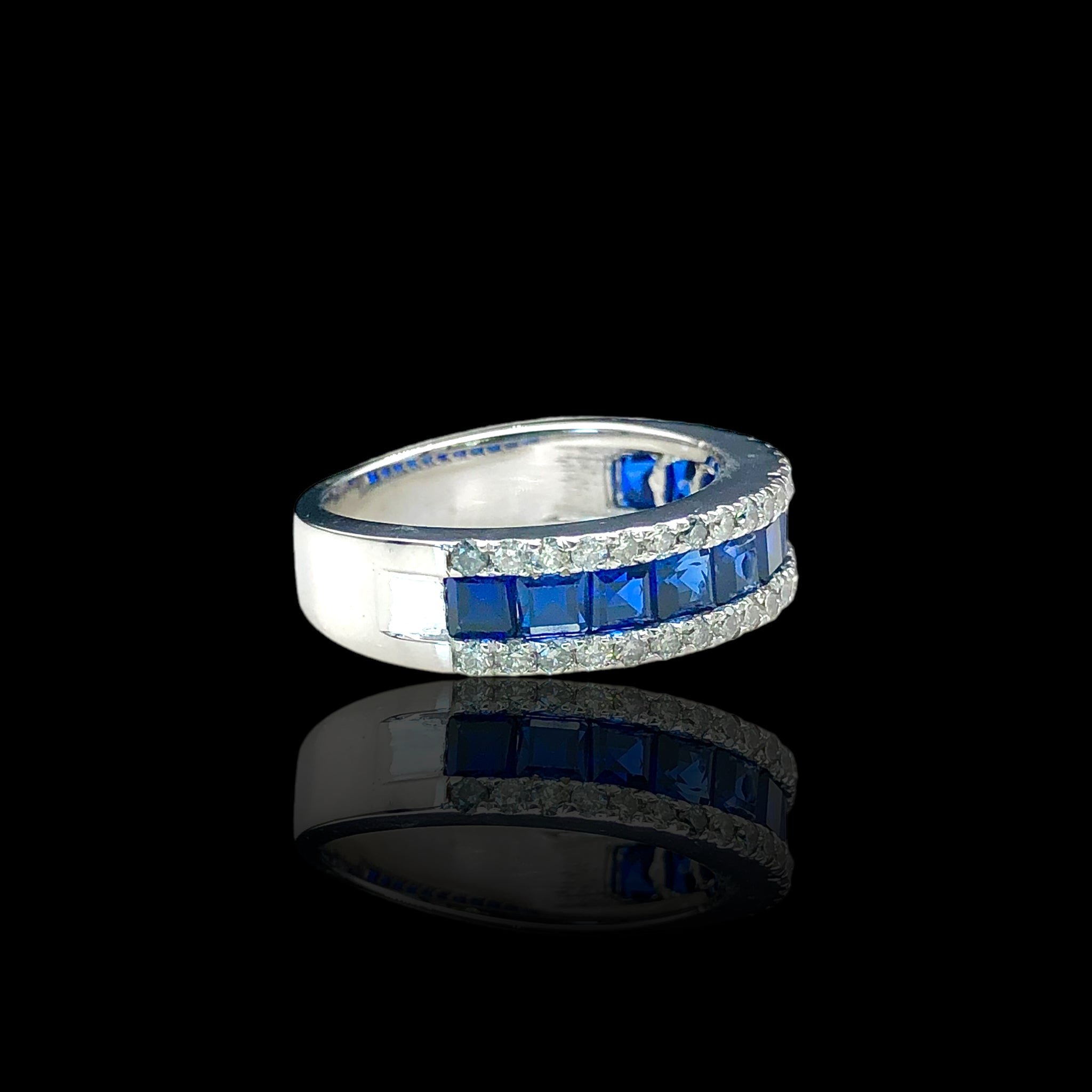 Diamond x Princess Cut Blue Sapphire Band