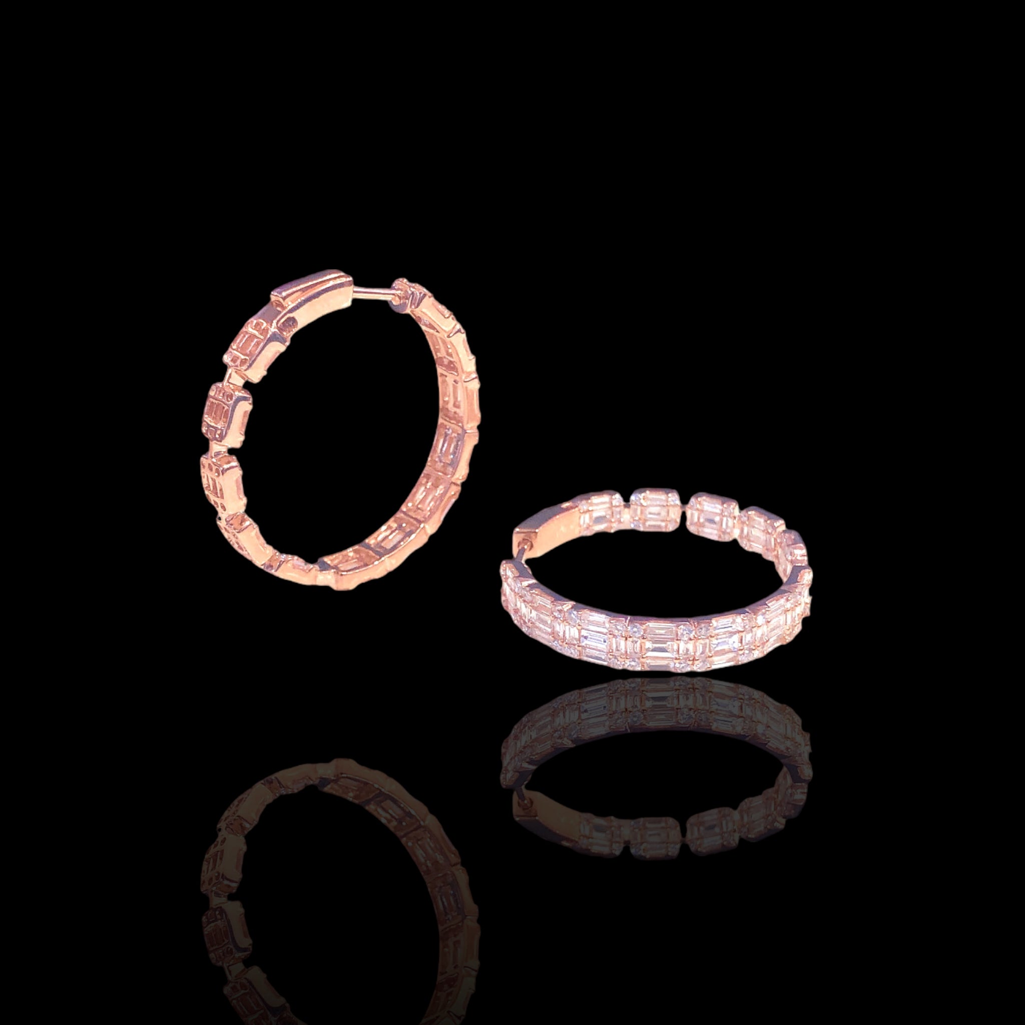 Baguette & Round Diamond Hoops