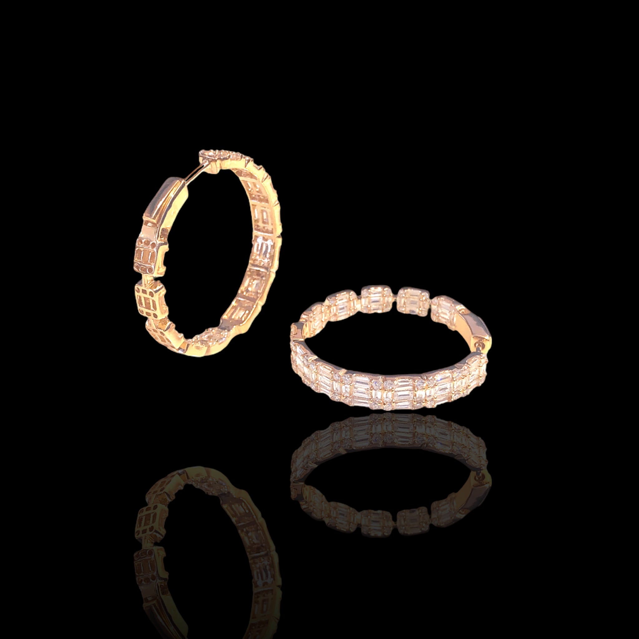 Baguette & Round Diamond Hoops