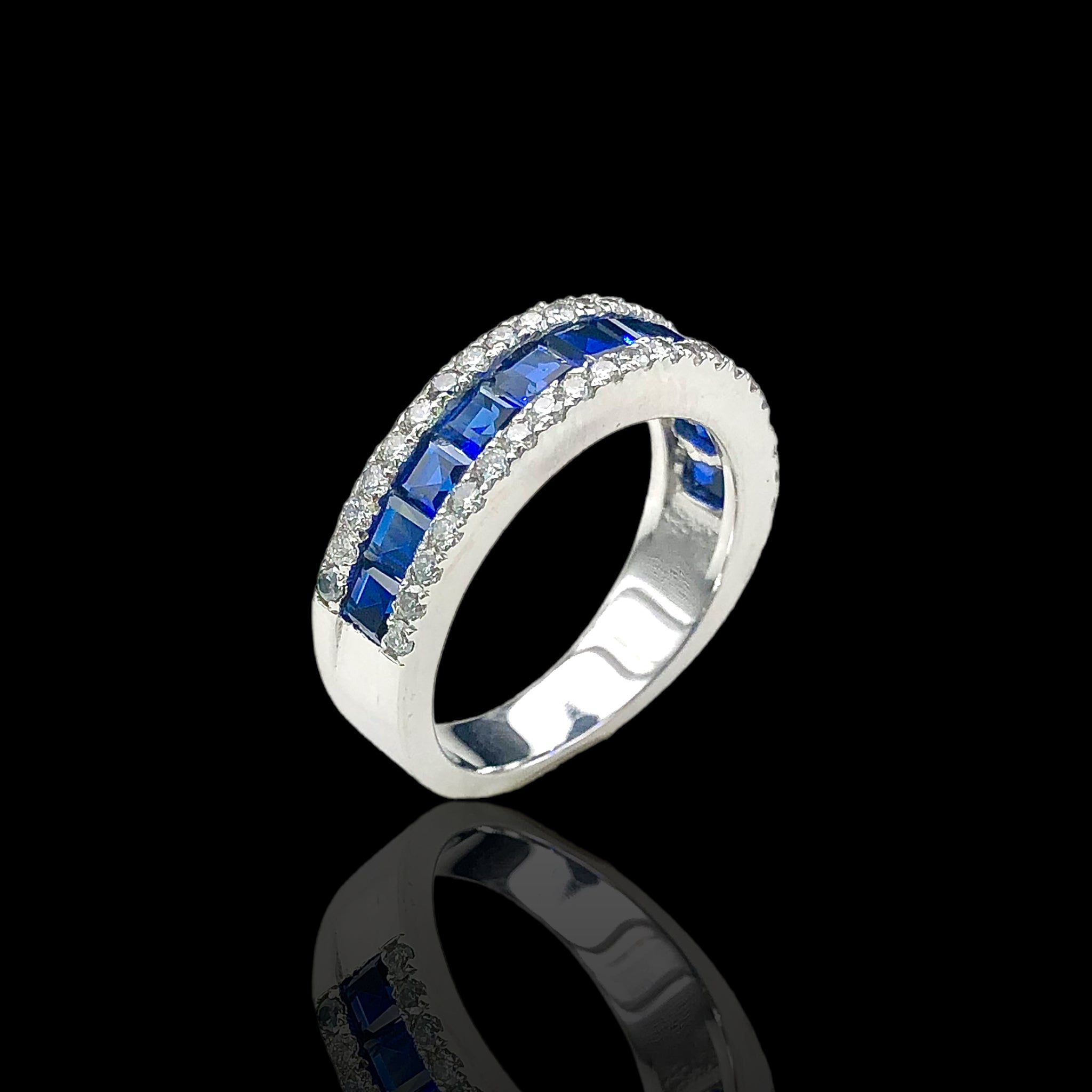 Diamond x Princess Cut Blue Sapphire Band