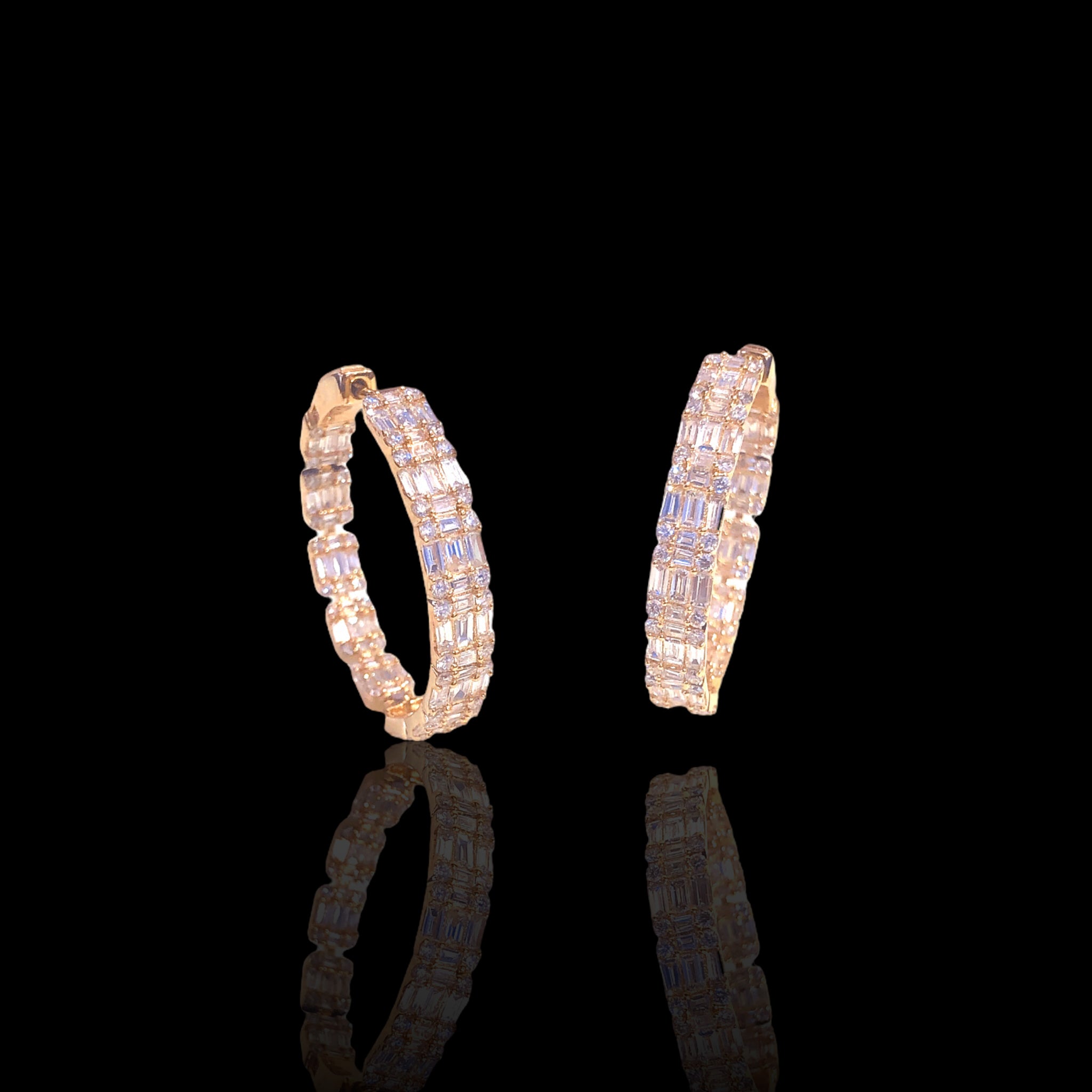 Baguette & Round Diamond Hoops