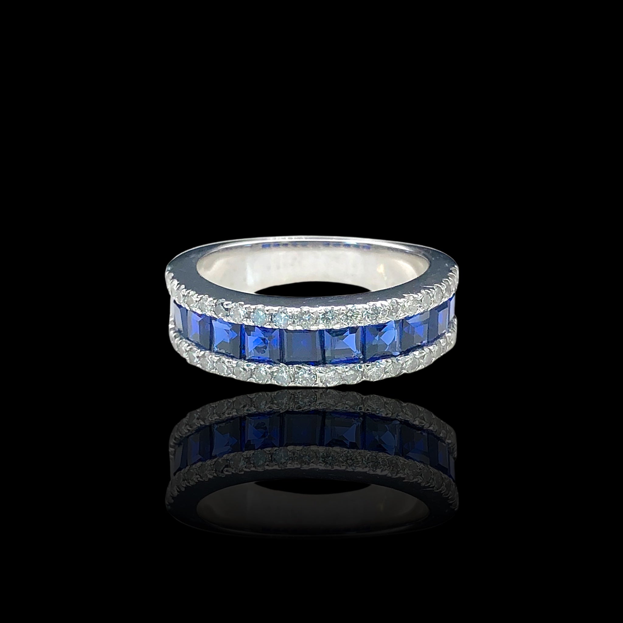 Diamond x Princess Cut Blue Sapphire Band